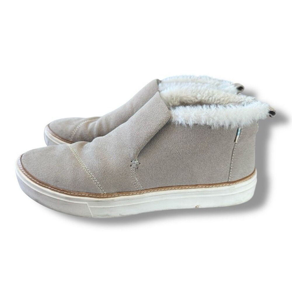 Toms Boots Paxton Slip On Fur Fur Lined Shearling Style Beige Suede Women’s 10